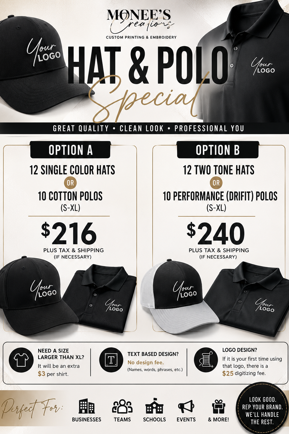 Embroidered Hat/Polo Special