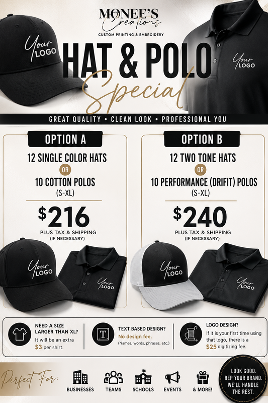 Embroidered Hat/Polo Special